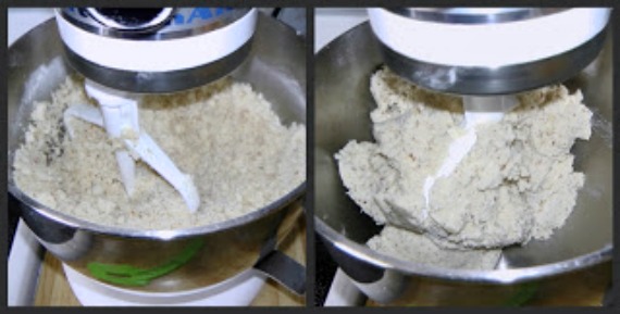 Homemade Vanillekipferl dough in a Kithne aid mixer. 
