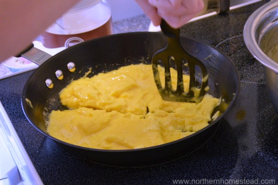 scrambled eggs and pancakes