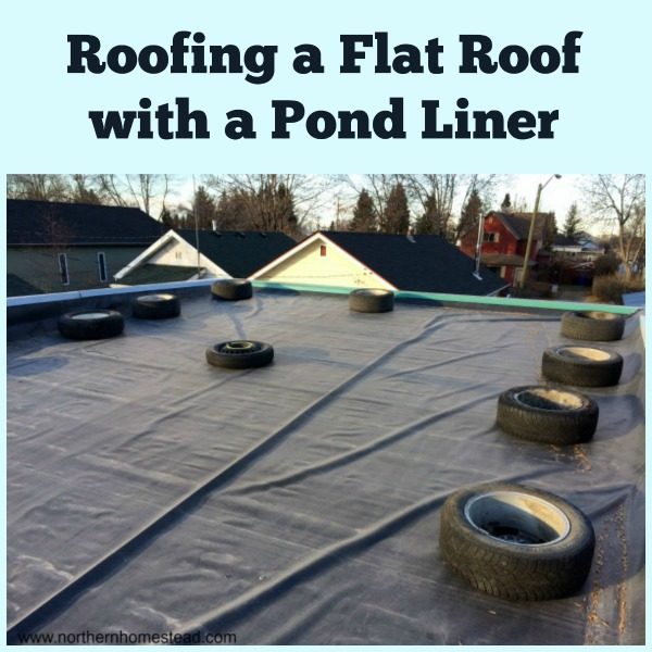Roofing a Flat Roof with a Pond Liner. A DIY project on our food production garage. With video on how to lift 360+ pounds on to the roof with two people.