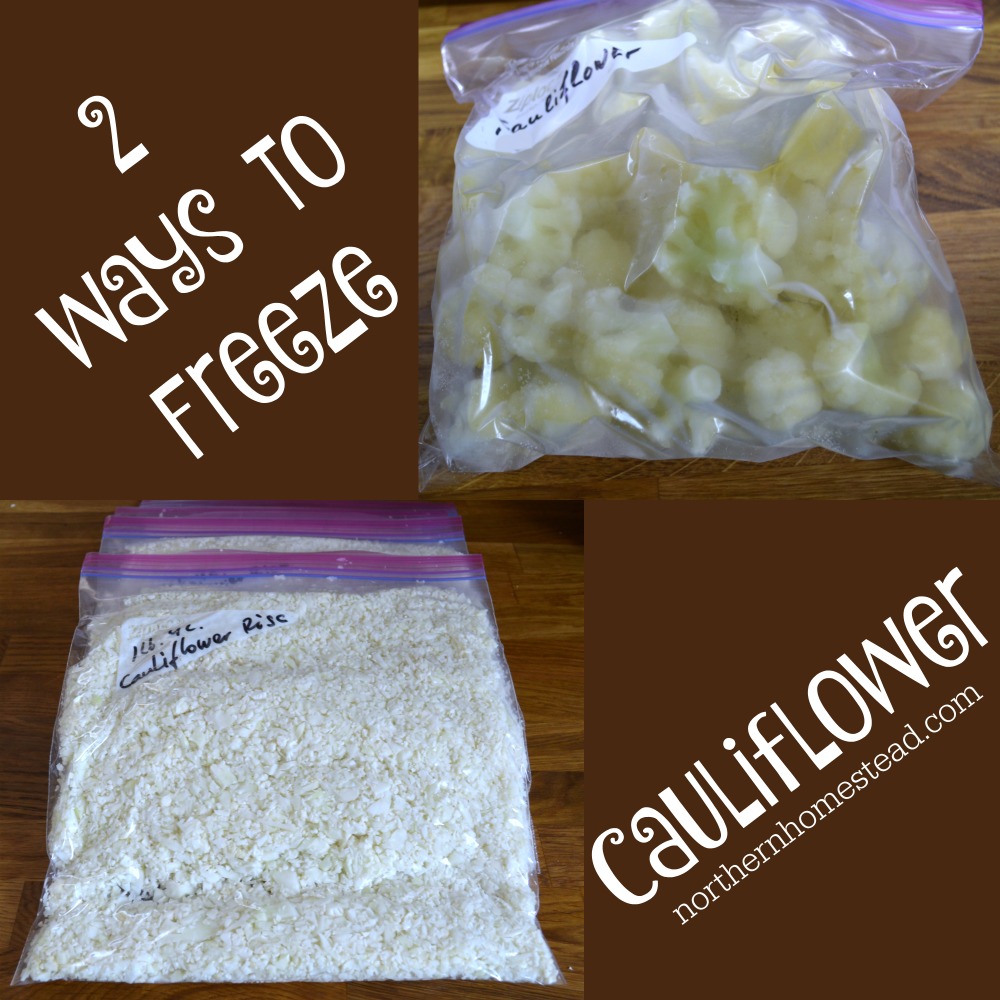 2 ways to freeze cauliflower: blanched cauliflower florets and cauliflower rice